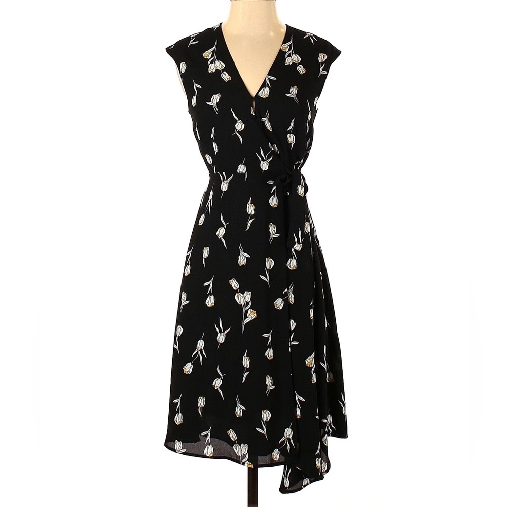 Banana Republic Wrap Dress Black with Yellow Flowers size 4